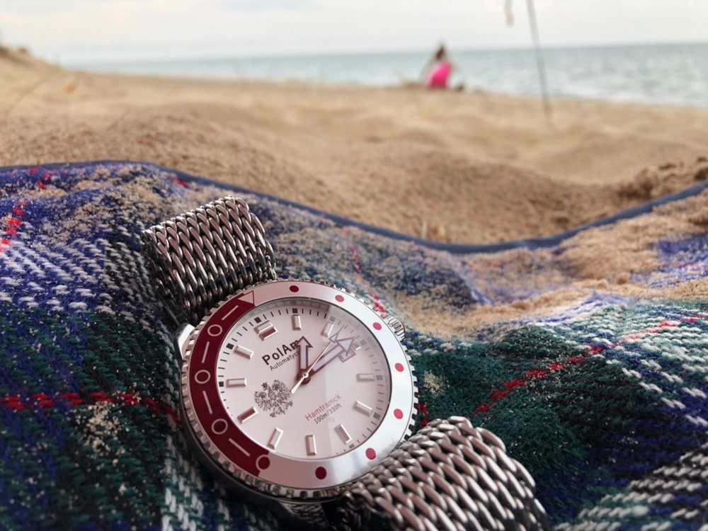 PolAm Hamtramck on beach blanket overlooking the ocean
